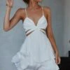 Duplicity Cut-Out Waist Layered Hem Mini Dress White