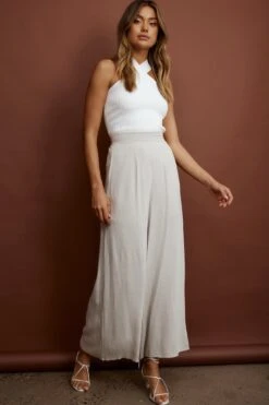 La Romana High Waisted Wide Leg Pants Sand -Bridal Dr. Denim Store SR0280B 20SAND 2