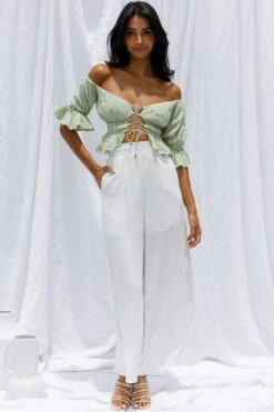 La Romana High Waisted Wide Leg Pants White -Bridal Dr. Denim Store SR0280B 20WHITE 2