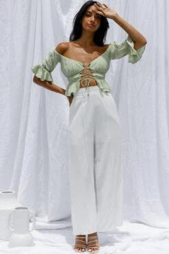 La Romana High Waisted Wide Leg Pants White -Bridal Dr. Denim Store SR0280B 20WHITE 5