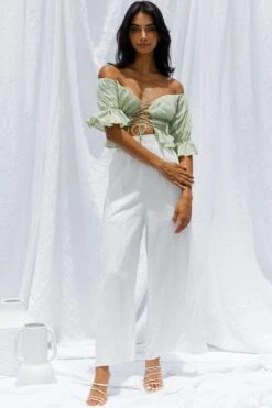 La Romana High Waisted Wide Leg Pants White -Bridal Dr. Denim Store SR0280B 20WHITE 6