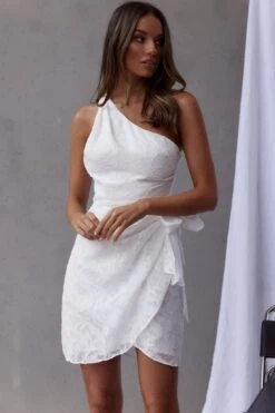 One And Only One-Shoulder Wrap Dress White -Bridal Dr. Denim Store SR0392B 20WHITE 4