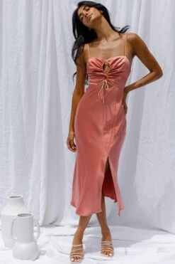 Date Night Drawstring Bust Midi Dress Rose -Bridal Dr. Denim Store SR0397D 20ROSE 5