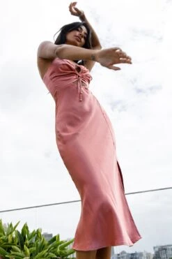 Date Night Drawstring Bust Midi Dress Rose -Bridal Dr. Denim Store SR0397D 20ROSE 6