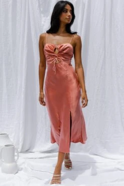 Date Night Drawstring Bust Midi Dress Rose -Bridal Dr. Denim Store SR0397D 20ROSE 8
