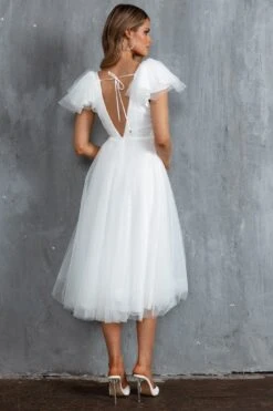 Leap Of Faith Frill Shoulder Tulle Midi Dress White 19 Leap Of Faith Frill Shoulder Tulle Midi Dress White -Bridal Dr. Denim Store SR0402BWHITE 6
