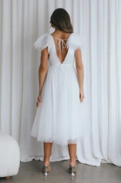 Leap Of Faith Frill Shoulder Tulle Midi Dress White 28 Leap Of Faith Frill Shoulder Tulle Midi Dress White -Bridal Dr. Denim Store SR0402B 20WHITE 8