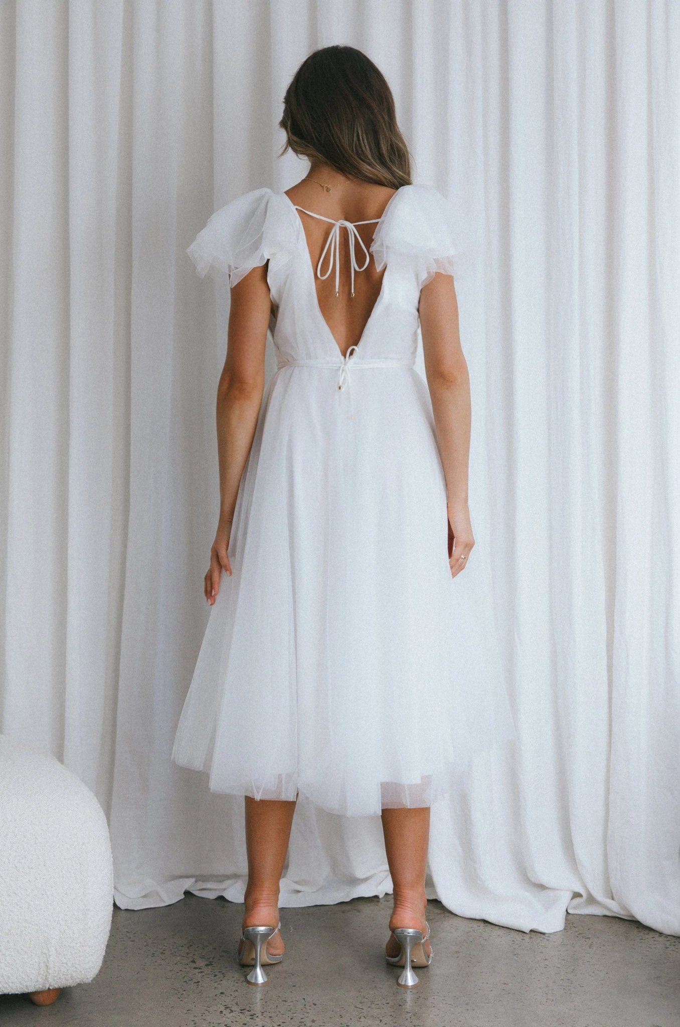 Leap Of Faith Frill Shoulder Tulle Midi Dress White 14 Leap Of Faith Frill Shoulder Tulle Midi Dress White - Image 14