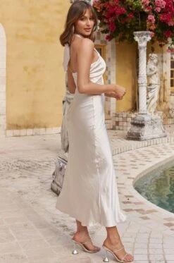 Stars Align Halterneck Satin Midi Dress Champagne -Bridal Dr. Denim Store SR0422B01 20CHAMPAGNE 9