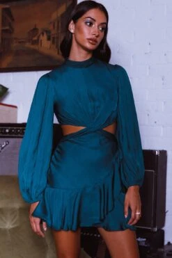 Feels Like Home Long Sleeve Cut-Out Dress Forest Green -Bridal Dr. Denim Store SR0542B 20FOREST 20GREEN 6