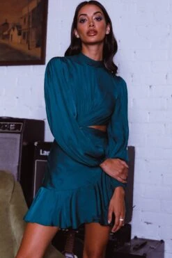 Feels Like Home Long Sleeve Cut-Out Dress Forest Green -Bridal Dr. Denim Store SR0542B 20FOREST 20GREEN 7