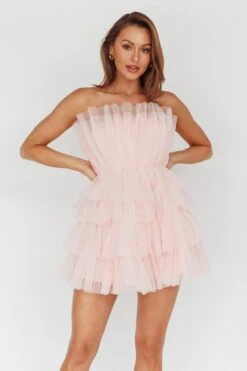 Bon Bon Tiered Mesh Mini Dress Blush 14 Bon Bon Tiered Mesh Mini Dress Blush -Bridal Dr. Denim Store SR0741J 20BLUSH 6