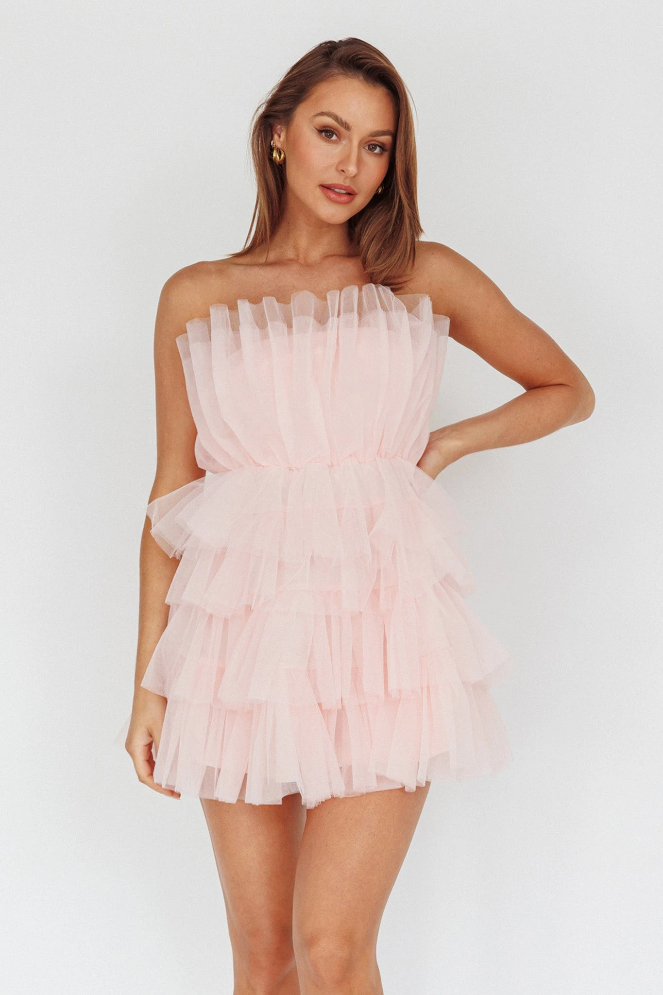 Bon Bon Tiered Mesh Mini Dress Blush 9 Bon Bon Tiered Mesh Mini Dress Blush - Image 9