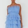 Bon Bon Tiered Mesh Mini Dress Steel Blue