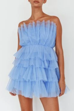 Bon Bon Tiered Mesh Mini Dress Steel Blue -Bridal Dr. Denim Store SR0741J 20STEEL 20BLUE 4