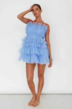 Bon Bon Tiered Mesh Mini Dress Steel Blue -Bridal Dr. Denim Store SR0741J 20STEEL 20BLUE 5