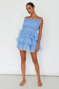 Bon Bon Tiered Mesh Mini Dress Steel Blue -Bridal Dr. Denim Store SR0741J 20STEEL 20BLUE 7