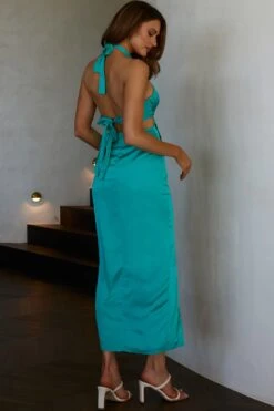 Night Breeze Halterneck Diamante Midi Dress Steel Blue -Bridal Dr. Denim Store SR0786H 20STEEL 20BLUE 3