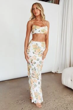 The Moment Satin Maxi Skirt Floral White -Bridal Dr. Denim Store SR0800J01 S 20WHITE 2