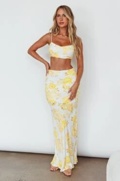 The Moment Satin Maxi Skirt Floral Yellow -Bridal Dr. Denim Store SR0800J01 S 20YELLOW 2
