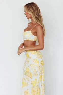 The Moment Satin Maxi Skirt Floral Yellow -Bridal Dr. Denim Store SR0800J01 S 20YELLOW 6