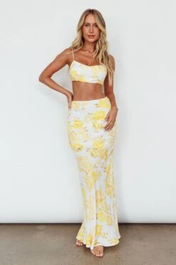 The Moment Satin Maxi Skirt Floral Yellow -Bridal Dr. Denim Store SR0800J01 S 20YELLOW 7