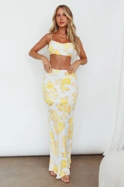 The Moment Satin Maxi Skirt Floral Yellow -Bridal Dr. Denim Store SR0800J01 S 20YELLOW 8