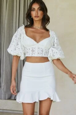 Emoji Asymmetrical Ruffle Hemline Skirt White -Bridal Dr. Denim Store ST1018D04 20WHITE 2