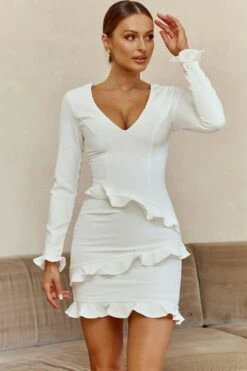 Frilled To Meet You Long Sleeve Mini Dress White 8 Frilled To Meet You Long Sleeve Mini Dress White -Bridal Dr. Denim Store ST1427B04 20WHITE 4