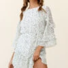 Yours Sincerely Three-Quarter Sleeve Accordion Pleat Dress Speckle Print White