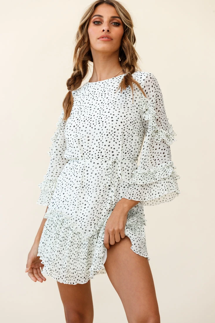 Yours Sincerely Three-Quarter Sleeve Accordion Pleat Dress Speckle Print White 1 Yours Sincerely Three-Quarter Sleeve Accordion Pleat Dress Speckle Print White