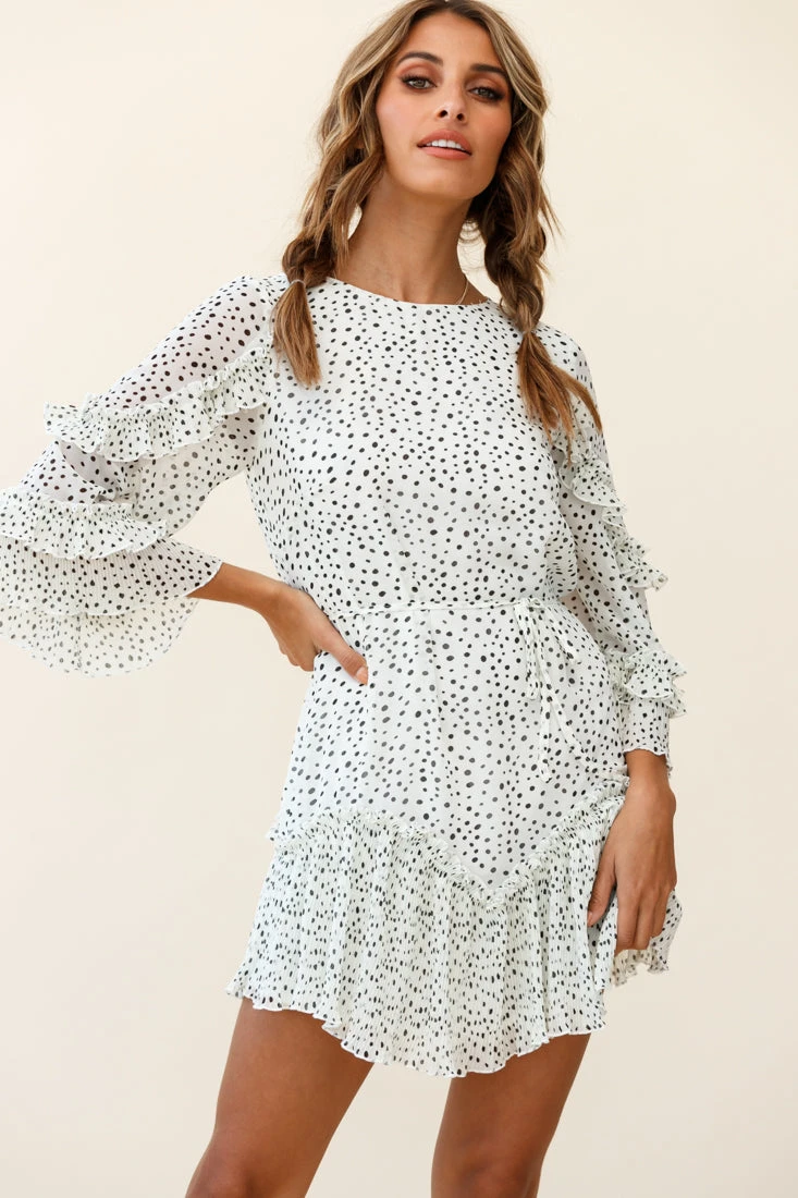 Yours Sincerely Three-Quarter Sleeve Accordion Pleat Dress Speckle Print White 7 Yours Sincerely Three-Quarter Sleeve Accordion Pleat Dress Speckle Print White - Image 7