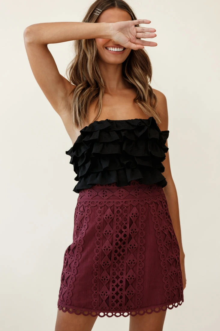 Dinah Crochet Overlay Skirt Plum 2 Dinah Crochet Overlay Skirt Plum - Image 2