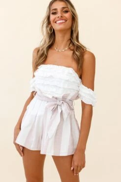 Golden Coast Paperbag Style Waist Tie Shorts Striped Blush 11 Golden Coast Paperbag Style Waist Tie Shorts Striped Blush -Bridal Dr. Denim Store ST2249B BLUSH 5
