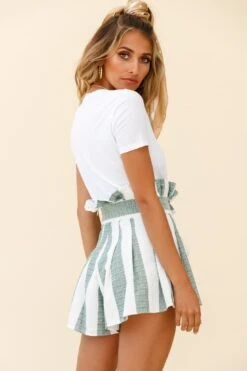 Golden Coast Paperbag Style Waist Tie Shorts Striped Forest Green -Bridal Dr. Denim Store ST2249B FOREST GREEN 6