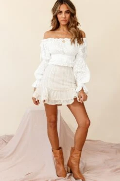 Eve Ruffle Hem Linen Blend Skirt White/Mocha Stripe -Bridal Dr. Denim Store ST2389D01 WHITE MOCHA STRIPE 2