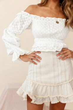 Eve Ruffle Hem Linen Blend Skirt White/Mocha Stripe -Bridal Dr. Denim Store ST2389D01 WHITE MOCHA STRIPE 4