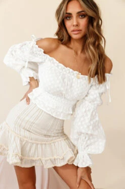 Eve Ruffle Hem Linen Blend Skirt White/Mocha Stripe -Bridal Dr. Denim Store ST2389D01 WHITE MOCHA STRIPE 5