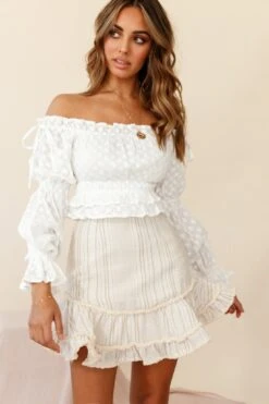 Eve Ruffle Hem Linen Blend Skirt White/Mocha Stripe -Bridal Dr. Denim Store ST2389D01 WHITE MOCHA STRIPE 6