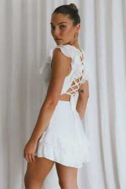 Charade Ruffle Shoulder Corset Back Dress White 14 Charade Ruffle Shoulder Corset Back Dress White -Bridal Dr. Denim Store ST2578D07 20WHITE 6