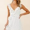 Sunny Monday Ruffle Trim Wrap Style Dress Polka Dot Print White