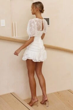 Cherry Blossom Puff Sleeve Wide Ruffle Hem Dress White 15 Cherry Blossom Puff Sleeve Wide Ruffle Hem Dress White -Bridal Dr. Denim Store ST3028D 20WHITE 8