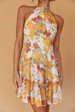 Nikayla Halterneck Mini Dress Floral White -Bridal Dr. Denim Store ST3083D01 20WHITE 4