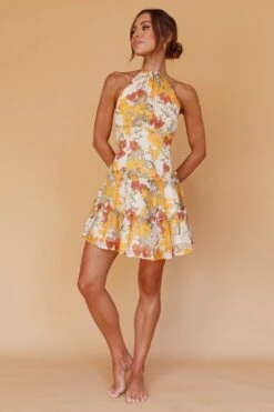 Nikayla Halterneck Mini Dress Floral White -Bridal Dr. Denim Store ST3083D01 20WHITE 7