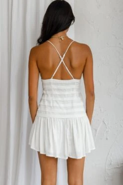 Clear Skies Pintuck Pleat Wide Ruffle Hem Mini Dress Sky White -Bridal Dr. Denim Store ST3120D 20WHITE 8