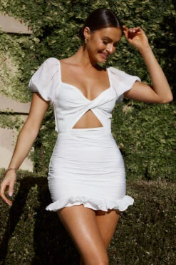 Sweet Nothings Puff Sleeve Twist Bust Mini Dress White 17 Sweet Nothings Puff Sleeve Twist Bust Mini Dress White -Bridal Dr. Denim Store ST3165J 20WHITE 9