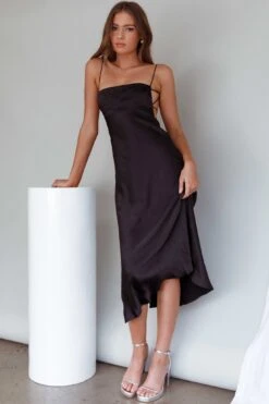 Dolce Life Low Back Midi Dress Black -Bridal Dr. Denim Store ST3228DBLACK 7