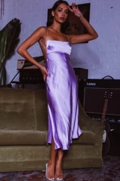 Dolce Life Low Back Midi Dress Lilac -Bridal Dr. Denim Store ST3228D 20LILAC 5