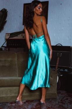 Dolce Life Low Back Midi Dress Teal -Bridal Dr. Denim Store ST3228D 20TEAL 3