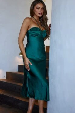 Kindred Spirit Strapless Gathered Bust Midi Dress Forest Green -Bridal Dr. Denim Store ST3273D 20FOREST 20GREEN 8